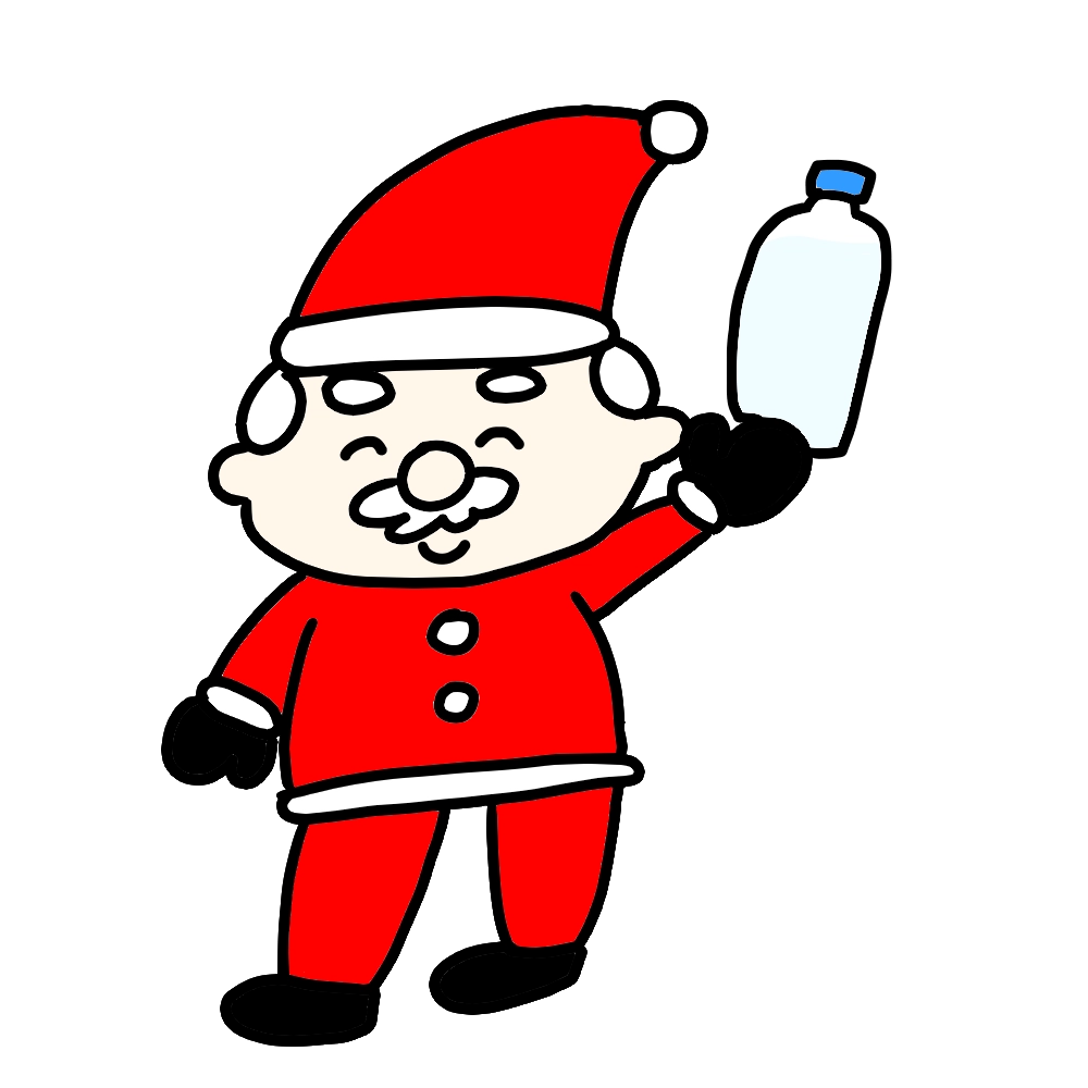 ペットボトルを持っているサンタクロースのイラスト