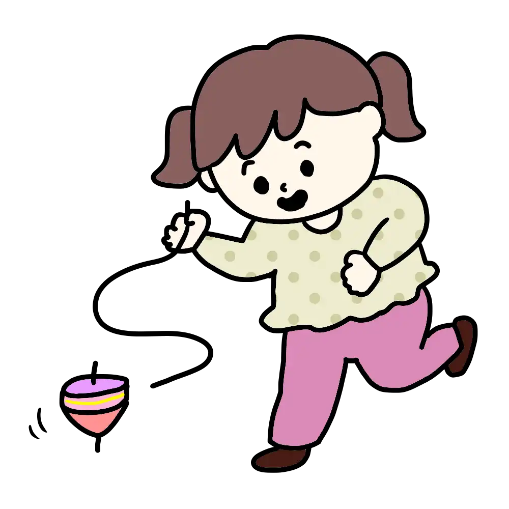 こま回しをする女の子のイラスト