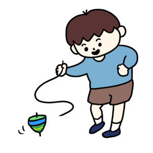 コマ（こま）回しをする男の子のイラスト