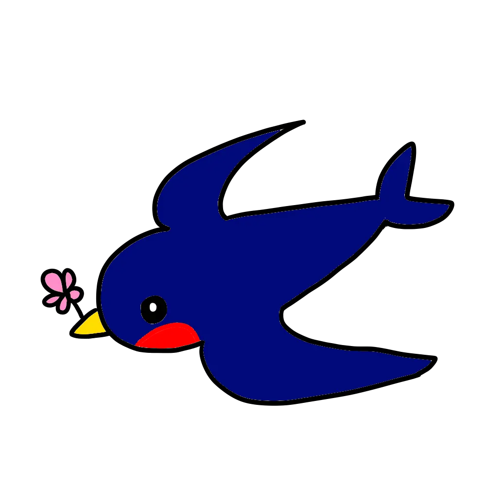 桜の花を咥える、つばめのイラスト