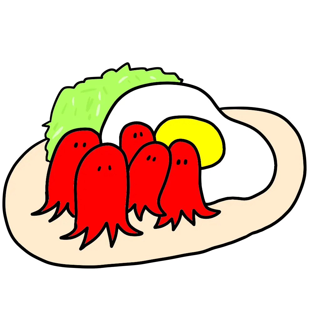 皿に盛り付けられた、たこさんウインナーのイラスト