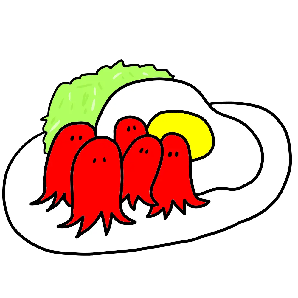 盛り付けられた、たこさんウインナーのイラスト