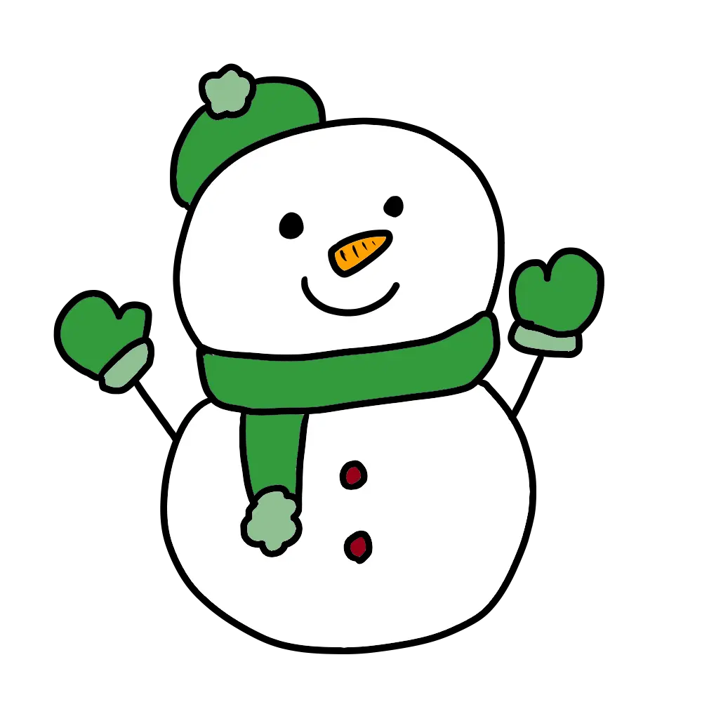 緑色のマフラーと雪だるまのイラスト
