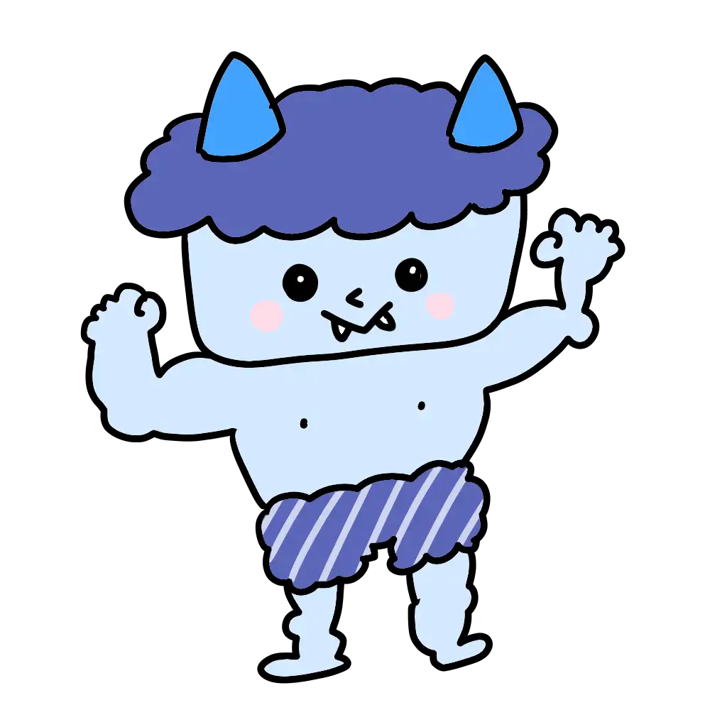 青色の可愛い鬼のイラスト